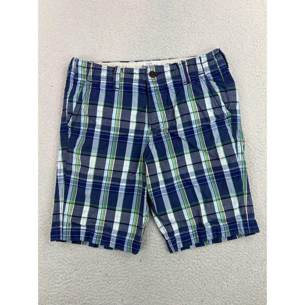 Abercrombie & Fitch Shorts Mens 30 Blue Plaid Chino 9 Inseam Casual Beach Summer